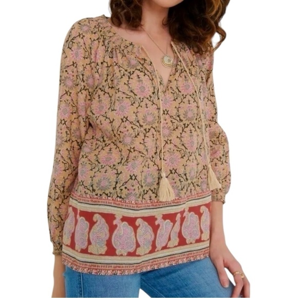 Lucky Brand Paisley Peasant Top Tassel Tie Boho Pink Size Small - Picture 7 of 7